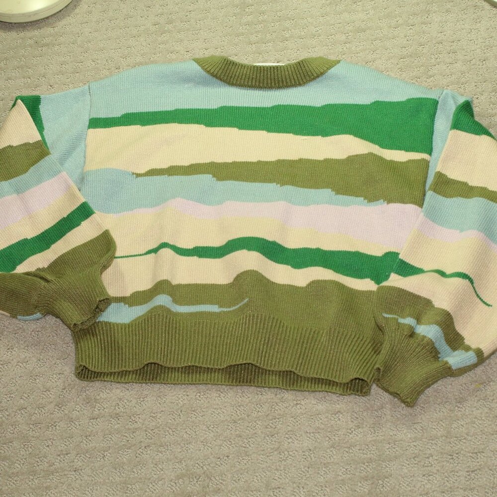 & Merci Size M Multi-Color Horizontal Striped Oversized Balloon Sleeve Sweater